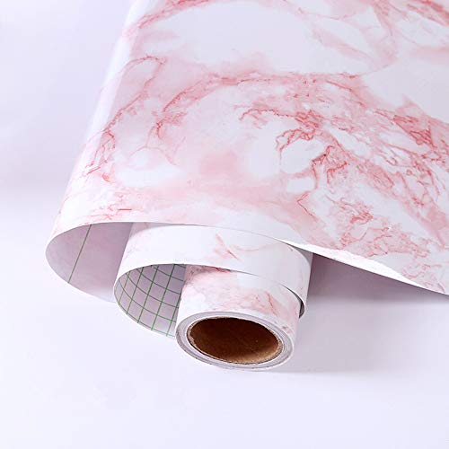 Pink Marble Contact Paper 11.8 inches x 118 inches Wallpaper Stick and Peel-Off self-Adhesive Detachable Wallpaper Suitable for Desktop Cabinet Drawer Marble Effect Contact Paper