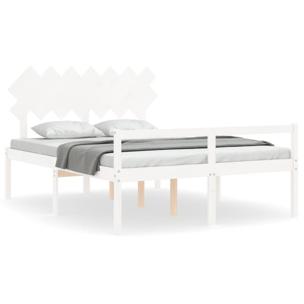 Massivholz Seniorengerecht 140x200 cm Weiß | Seniorenbett Massivholz Kiefer mit Kopfteil und Fußteil 140x200 cm Weiß Betten für Senioren mit Stauraum Pflegebett