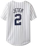 MLB New York Yankees Derek Jeter Home Replica Youth Jersey, White/Navy Pinstrps, Medium