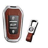 KUNIO Keyless Coque de clé de Voiture Compatible avec Peugeot 3008 5008 2008 308 508 208 Convient pour Citroën C3 C4 DS5 DS7 Coque de Protection en métal Porte-clés B Argent Marron