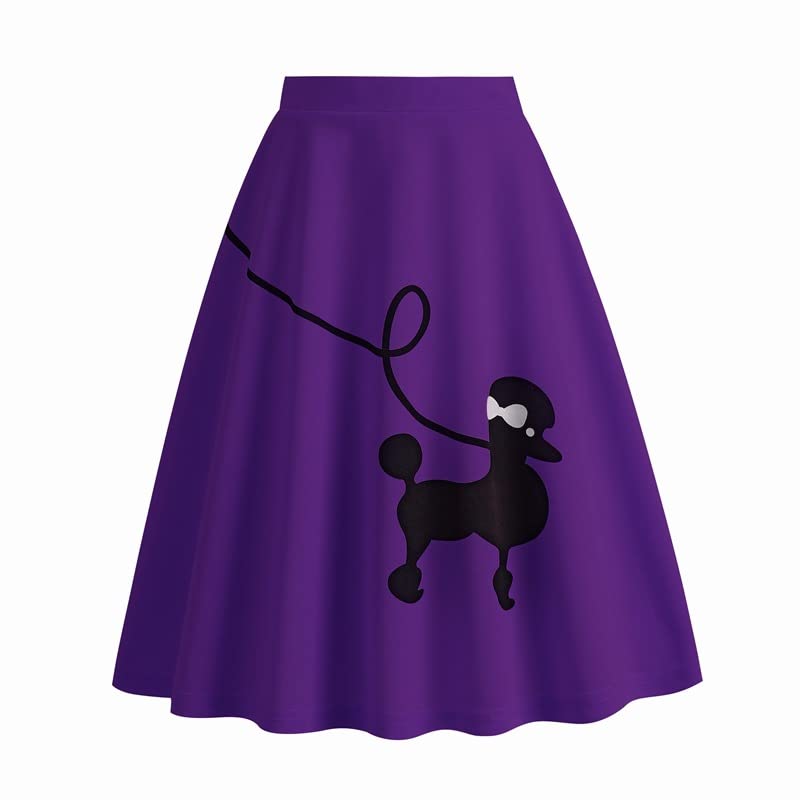 TNNO Poodle Skirts for Women 50s Costume Adult Halloween 1950s Sock Hop Outfits Retro High Waist Swing A-Line Skirt 1950s Pleated Party Skirts Purple XXL