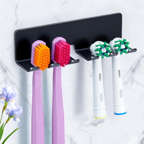 YAYINLI Electric Toothbrush Head Holder, Black Toothbrush Holders Wall Mounted, Stainless Steel Electric Toothbrushs Holder, Shower Tooth Brushing Holder, Adhesive Tooth Brush Head Holder Organiser
