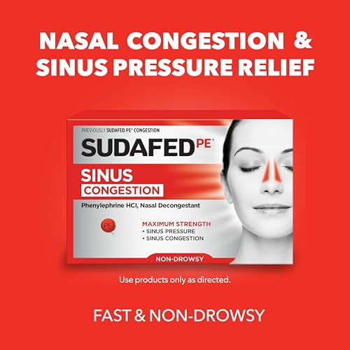 Sudafed Pe Sinus Congestion Relief Tablets, Maximum Strength, Non-Drowsy 10 Mg Phenylephrine Hci Decongestant for Sinus Pressure & Nasal Congestion Relief from Colds Or Allergies, 18 Ct