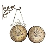 Mikikit Doppelseitige Retro Eisen Wanduhr Vintage Wohnzimmeruhr Kreative Hängende Uhr für Zuhause Wohnzimmerdekoration