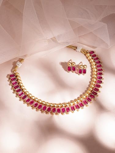 Image of Rubans Necklace Set Gold Plated Traditional Stylish Jewellery Gift for Women & Girls