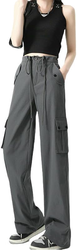 Women's Autumn Winter Fleece Lined Thick Warm High Waist Straight Leg Casual Sports Cargo Joggers