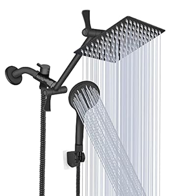 Shower Head, 8‘’ High Pressure Rainfall/Handheld Shower Combo with 11'' Extension Arm, 9 Settings, Anti-leak Shower Head with Holder, Height/Angle Adjustable, Chrome, Matte Black