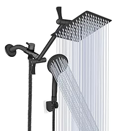 Shower Head, 8‘’ High Pressure Rainfall/Handheld Shower Combo with 11” Extension Arm, 9 Settings, Anti-leak Shower Head with Holder, Height/Angle Adjustable, Chrome, Matte Black