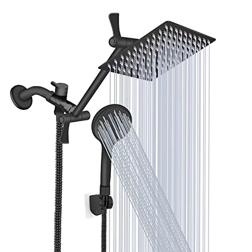 Shower Head, 8‘’ High Pressure Rainfall/Handheld Shower Combo with 11'' Extension Arm, 9 Settings, Anti-leak Shower Head with Holder, Height/Angle Adjustable, Chrome, Matte Black