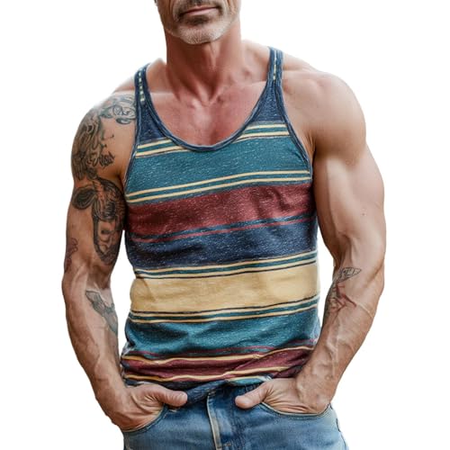 Image of Camo Sleeveless Tshirt Men Vest Classic Round Neck Camouflage Print Tank Tops Muscle Gym Workout Tee Lightweight Base Tees, Z02-Blue, M