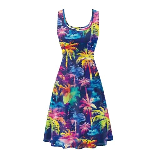 Image of TOADDITDO Women's Sleeveless O Neck Beach A-Line Party Coctail Tank Dresses Flared Sundress