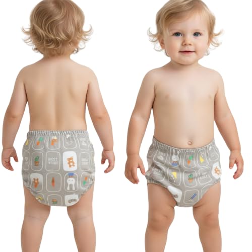 Image of Bembika Baby Training Pant Soft Cotton Reusable Potty Training Pants For Kids Leak-Resistant, Padded Underwear For Babies To Support Diaper Free Transition (L Size For 18-24 Months Bunny Bear Theme)