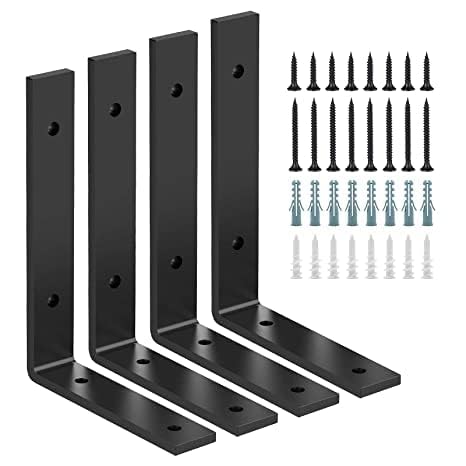 L Shelf Brackets | Heavy Duty and Extra Thick Shelving Brackets | Iron Wall Shelves Brackets with Hardware for DIY Open Wood Shelving (8" x 6")-image-38