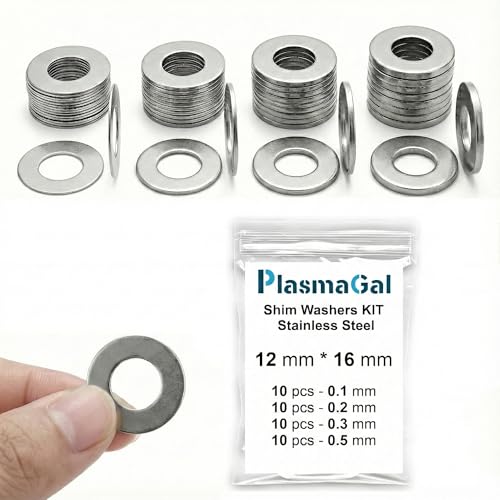 12x16mm Bearing Shim Washers Kit Stainless Steel 40pc 0.1-0.5mm