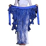 Women's Solid Color Sequin Waist Chain Hip Scarf Belt Skirt for Belly Dance Costume and Waistband Wrap