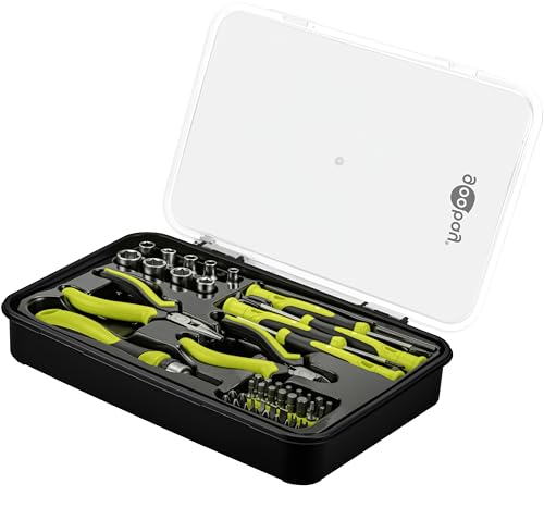 goobay Handwerkzeug-Set 49-teilig mobiles Werkzeugset für Heimwerkerarbeiten und unterwegs-Schraubendreher, Bitsatz, Stecknüsse, Bithalter, Bitverlängerung, Seitenschneider, Spitzzange, Werkzeugkoffer