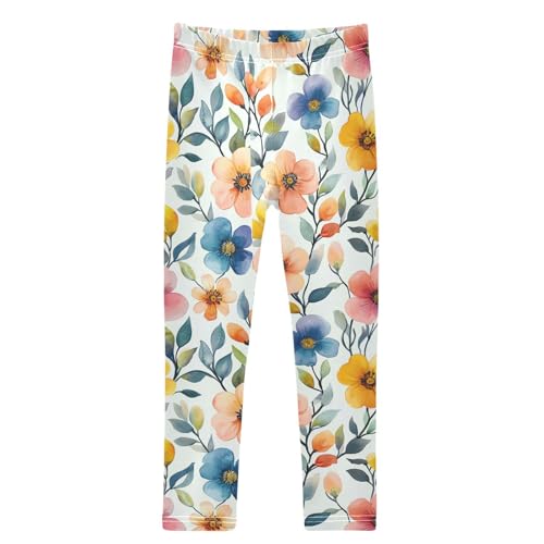 Boccsty Watercolor Spring Flowers Girls Leggings Kids Yoga Pants Dance Active Tights 4T