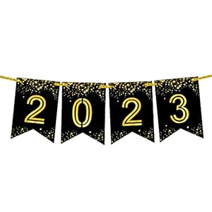 Glitter Printed, Graduation 2023 Banner – No DIY, 8 Feet | Black and Gold 2023 Banner for Graduation Party Decorations…