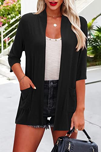Ultranice Women's Black Cardigan Short Sleeve Lightweight Casual Summer Cardigans Dressy Fall Fashion 2023 Trendy Sweater Tops With Pockets(Black,M) #TOP2