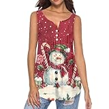 Suhoaziia Christmas Red Snowman Womens Casual Tunic Shirts Soft Button Down Tank Tops Blouses Cute Christmas T-Shirts Sleeveless Loose Fit V Neck Flowy Tunic Tops Swing Top for Leggings S-4XL