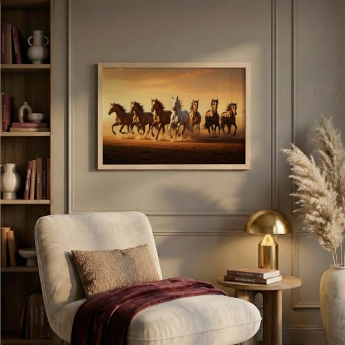 Image of Suneree 7 Horse Vastu Wall Painting (Landscape Collection) (Natural, Design 04, 13x19 Inch)