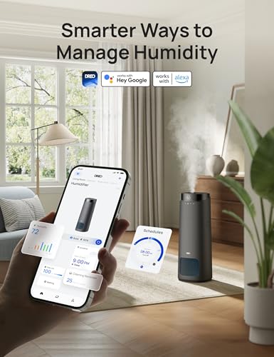 Image of DREO 16L Smart Humidifier Large Room 1000 ft, 130H Runtime, 30dB, Top Fill | Auto Mode, Remote /Touch /Voice & APP Control, Clean Tank Technology, RGB Light, Cool Mist Humidifiers 755S for Bedroom, Grey