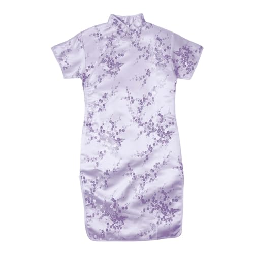 Nidddiv Falda de tul negra para niña, grande, manga corta, cuello alto, estampado floral, cheongsam chino, vestido de Año Nuevo, vestidos de vacaciones, calendario de Adviento, historias para adultos,