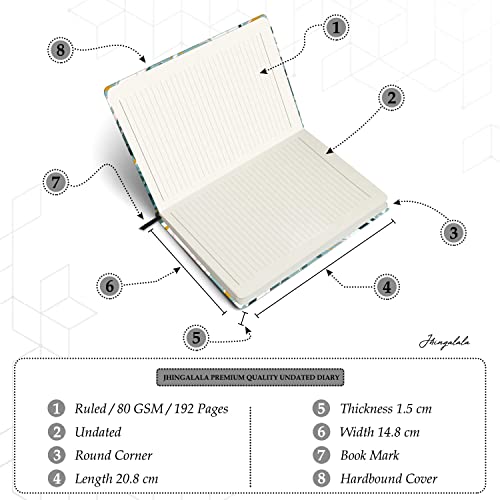 Image of Jhingalala Hardbound Undated Personal Diary | Flower and Leaf Theme Printed A5 Notebook Journal (20 x 14.5 cm, 80 GSM, 192 Ruled Pages)