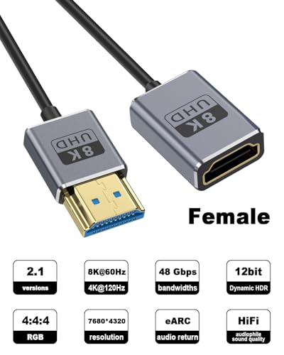 Duttek 8K Coaxial HDMI Extender Cable, Ultra Thin HDMI Male to Female Cable, Ultra High Speed HDMI Cable 48Gbps - Image 2
