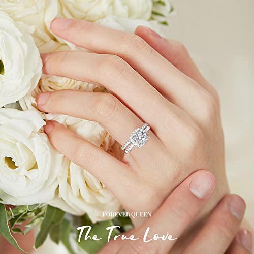 Moissanite Engagement Rings Set For Women, Moissanite Diamond Ring 925 Sterling Silver Halo Cushion Moissanite Rings,D Color Vvs1 Clarity Anniversary Wedding Engagement Rings For Proposal Promise Ring, Size 6 #TOP4