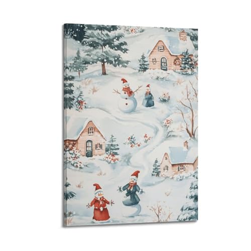 Toile esthétique décoration peinture paysage hiver avec style cadre 40x60cm