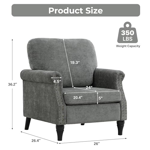 Image of Accent Chair Set of 2 for Living Room Modern Mid Century Reading Chair Armchair High Back Upholstered Armchair with Wooden Legs for Living Room Bedroom Office LIGHTGREY