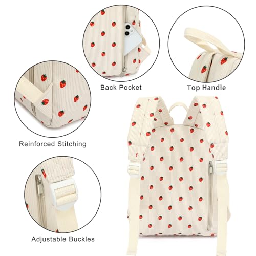 Image of Corduroy Womens Mini Backpack Girls Small Backpack Purse Fashion Casual Daypack School Bookbag (Strawberry Beige)