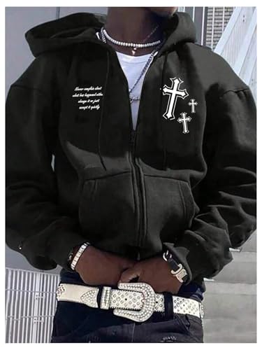 Floerns Men's Cross Print Long Sleeve Full Zip Hoodie Sweatshirts with Pocket3