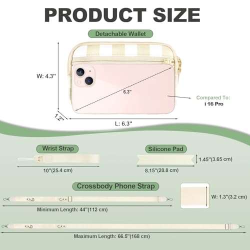 Image of YFWE Clip and Go Strap for Phone with Wallet Crossbody, Adjustable Phone Lanyard with Detachable RFID Wristlet Wallet, Phone Strap with Phone Tabs for All Phones, Cream Checkered (M)