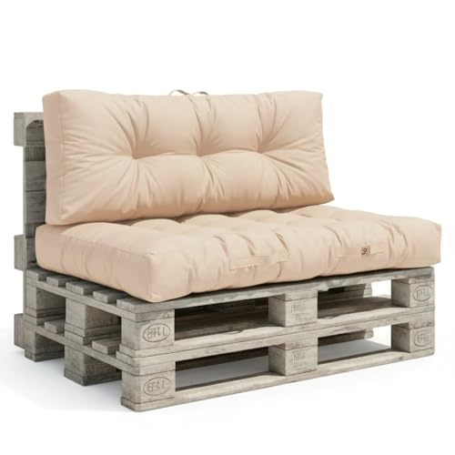 Coussin Palette - Lot de 2 Matelas Palettes pour extérieur ou intérieur - Coussins Capitonnés Moelleux - Déperlant et antiUV - Assise 120x80cm - Dossier 120x40cm - Beige - Déco Arts