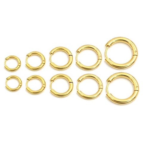 Small Hoop Earrings Set for Women Men, 5 Pairs Stainless Steel Endless Hoop Earrings for Multiple Piercings 8mm 10mm 12mm 14mm 16mm(Gold) Cover