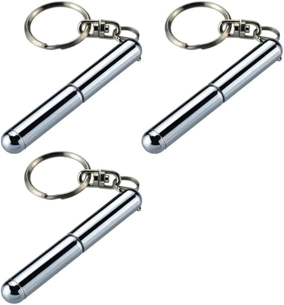 Ymhapp 3Pcs Silver Retractable Mini Pen - Stainless Steel Metal Tool Keychain for Dad, Students, Office Staff, Construction Workers - Christmas, Birthday Gadget