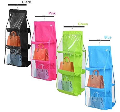 Image of 6 Pocket Large Clear Purse Handbag Hanging Storage Bag Organizer Closet Tidy Closet Organizer Wardrobe Rack Hangers Holder for Fashion Handbag Purse Pouch -Multi Color