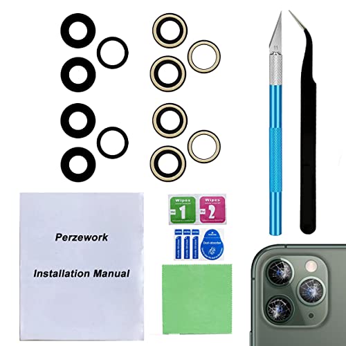 Perzework 2 Set Original Back Rear Camera Lens Glass Replacement for iPhone 11 Pro Max and iPhone 11 Pro with pre-installed adhesive and Reparing Toolkit