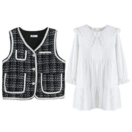 Girl in White Dress + Black Sweater Vest, Suitable for Height 130-170 cm, Suitable for Spring Autumn
