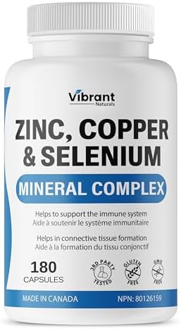 BONUS SIZE Zinc Copper Selenium, 180 Capsules - 3 In 1 Mineral Complex, Zinc Copper Supplement, Supports Immune System, Zinc Supplement For Men & Women, 6 Month Supply, Made In Canada