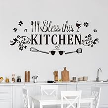 Inspirational Wall Decals for Dining Room Home Quotes Vinyl Art Wall Stickers for Kitchen Living Room Family Pantry - Bless This Kitchen 32" X 12.5"