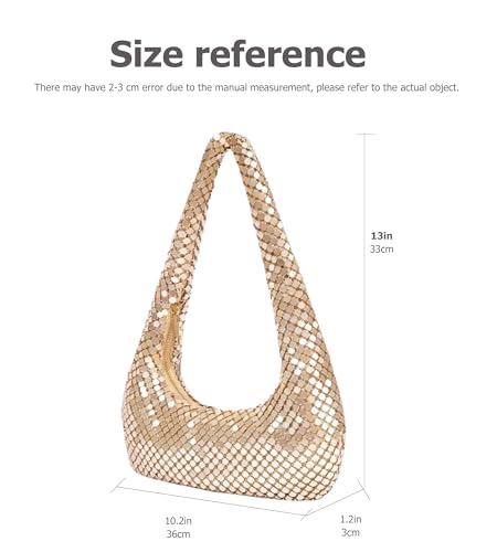 Image of Sweetovo Sequin Evening Bag, Sparkling Hobo Clutch Underarm Purse Women | Aluminum sequin mesh, zipper closure and underarm hobo shape hold phone, keys and makeup for clubs, proms and weddings