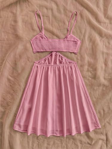 Image of OYOANGLE Women's Cut Out Smocked Sundress Backless Ruffle A Line Cami Dress | Country Concert Dress, Sun Dress, Sunmer Dresses, Ceach Dress, Flowy Mini Dress, Cutout Sundress