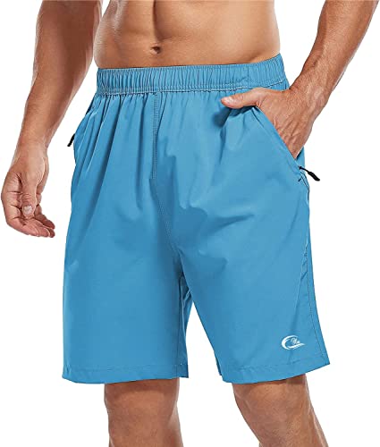 Image of CBlue Men's Outdoor Quick Dry Lightweight Sports Shorts Zipper Pockets (Medium, Mountain Blue)