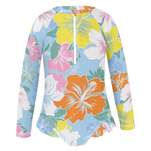 ALAZA Toddler Swimsuit Girl Bathing Suit Swimwear Rash Guard Colorful Hibiscus Flowers Long Sleeve 3T2