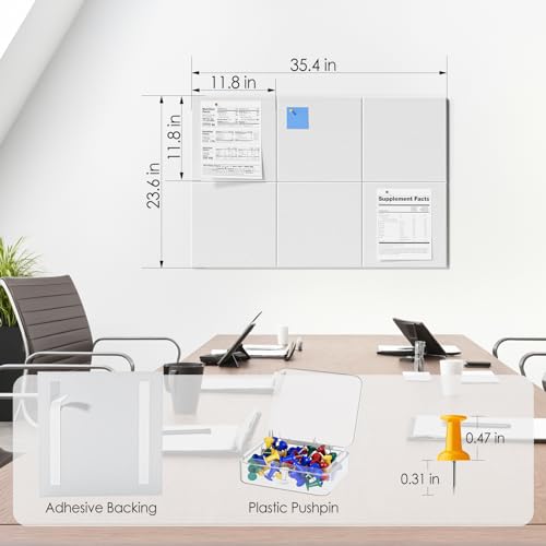 Image of MaxGear Felt Bulletin Board 36 inch x 24 inch, White Felt Wall Tiles Push Pins