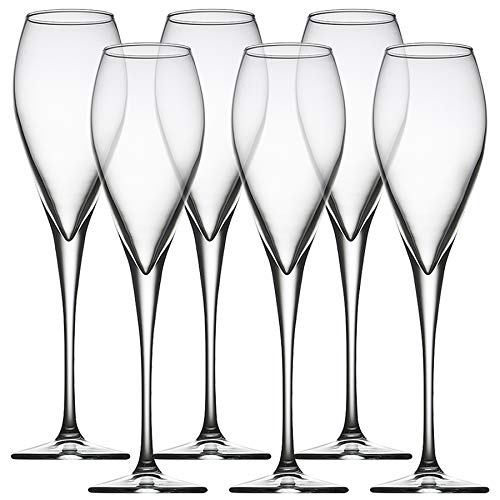 Pasabahce Montecarlo Glass Wine/Liquor Stem Glass 225 ml 6 Pcs Set (Champagne Flute), Transparent (PB1052451)