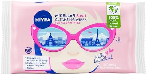 NIVEA Limited Edition Micellar Cleansing Wipes (25pcs), Biodegradable with Micellar Technology, Facial Wipes Effectively Removes Waterproof Make-Up and Mascara (Packaging maybe in different color)